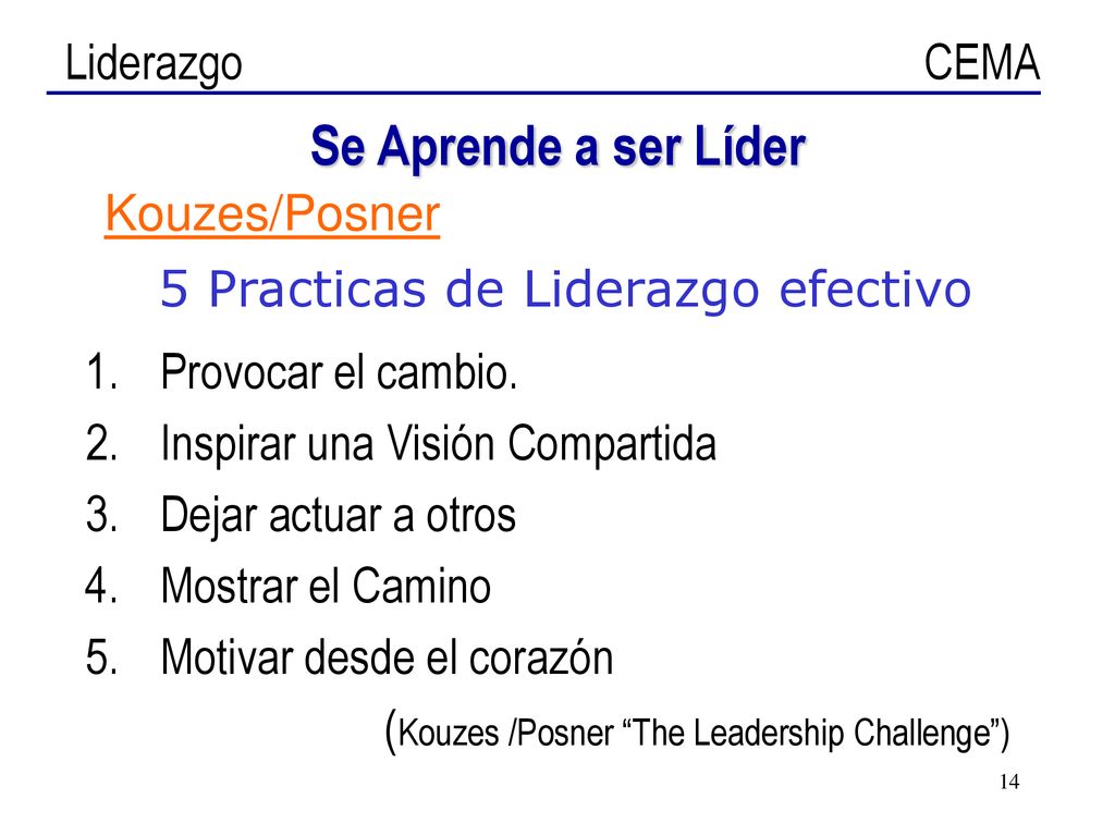 Se Aprende a ser Líder Kouzes/Posner 5 Practicas de Liderazgo efectivo