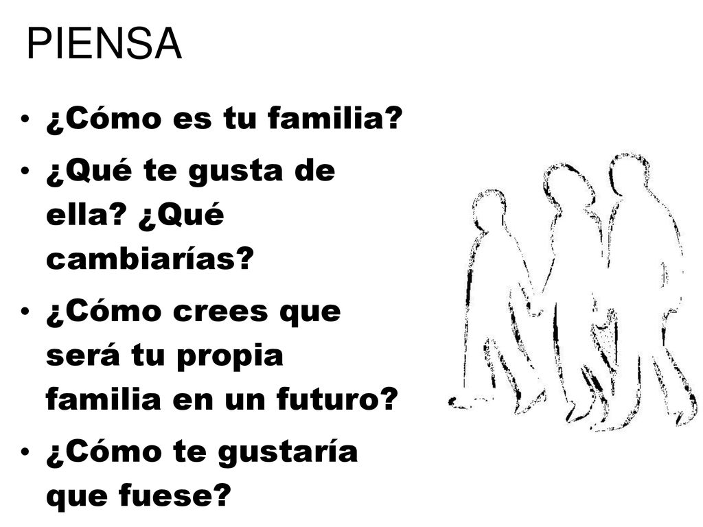 PIENSA ¿Cómo es tu familia ¿Qué te gusta de ella ¿Qué cambiarías