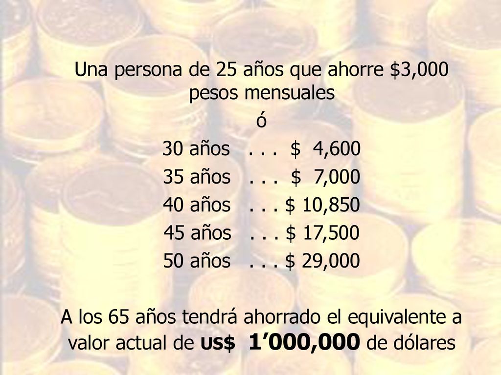 Una persona de 25 años que ahorre $3,000 pesos mensuales