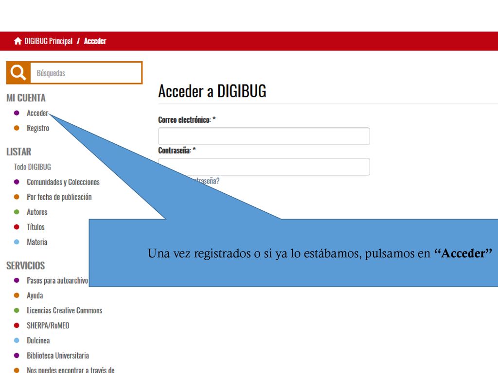 Una vez registrados o si ya lo estábamos, pulsamos en Acceder