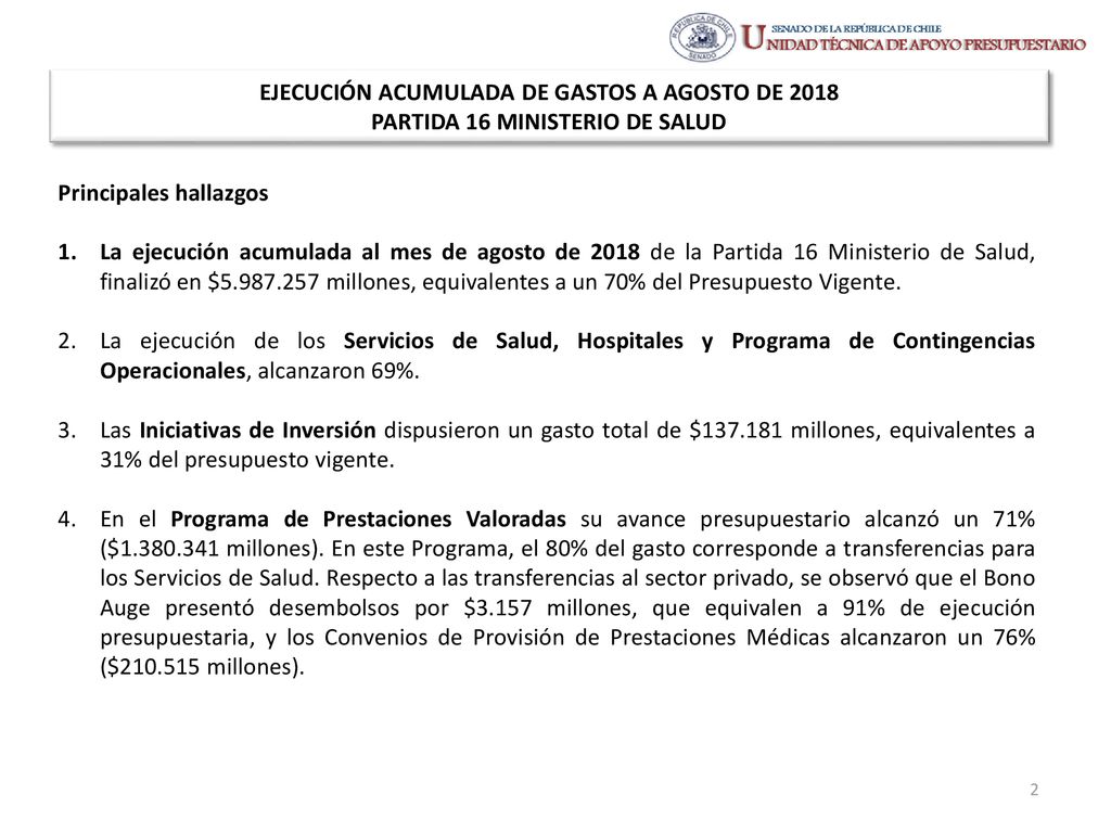 EJECUCIÓN ACUMULADA DE GASTOS A AGOSTO DE 2018 PARTIDA 16 MINISTERIO DE SALUD