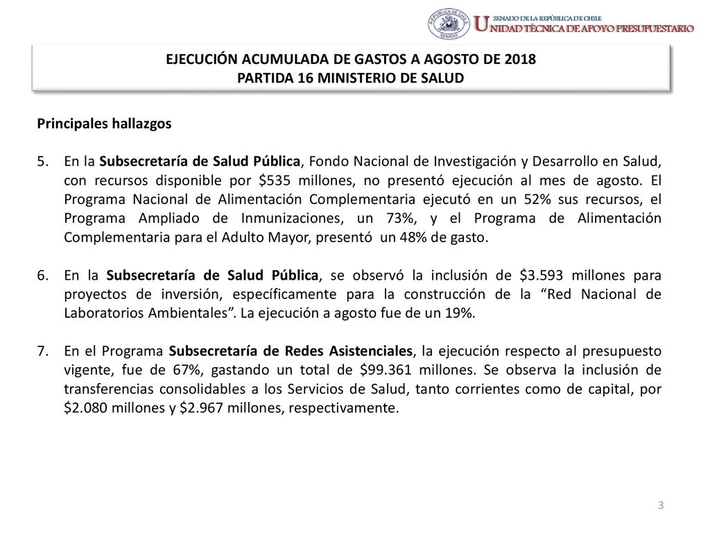 EJECUCIÓN ACUMULADA DE GASTOS A AGOSTO DE 2018 PARTIDA 16 MINISTERIO DE SALUD