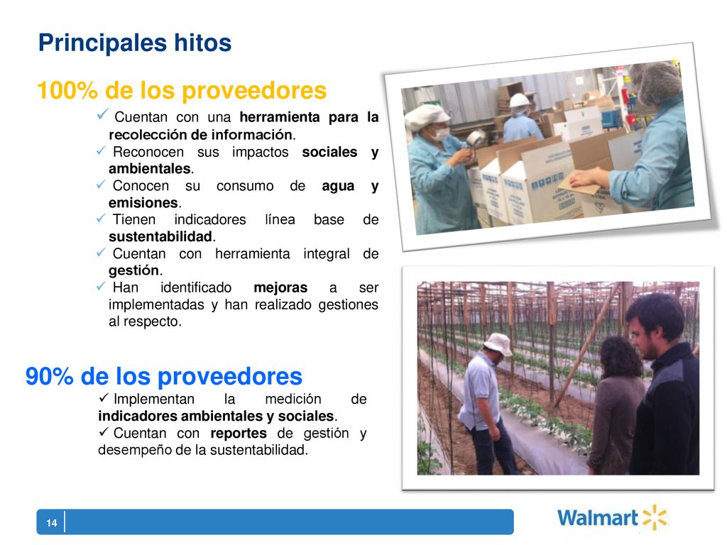 Principales hitos 100% de los proveedores 90% de los proveedores