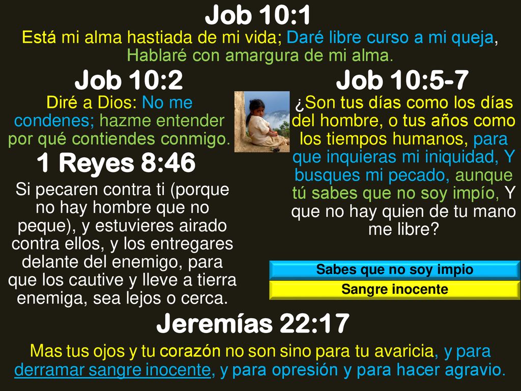 Job 10:1 Job 10:2 Job 10:5-7 1 Reyes 8:46 Jeremías 22:17