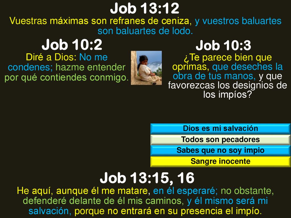 Job 13:12 Vuestras máximas son refranes de ceniza, y vuestros baluartes son baluartes de lodo. Job 10:2.