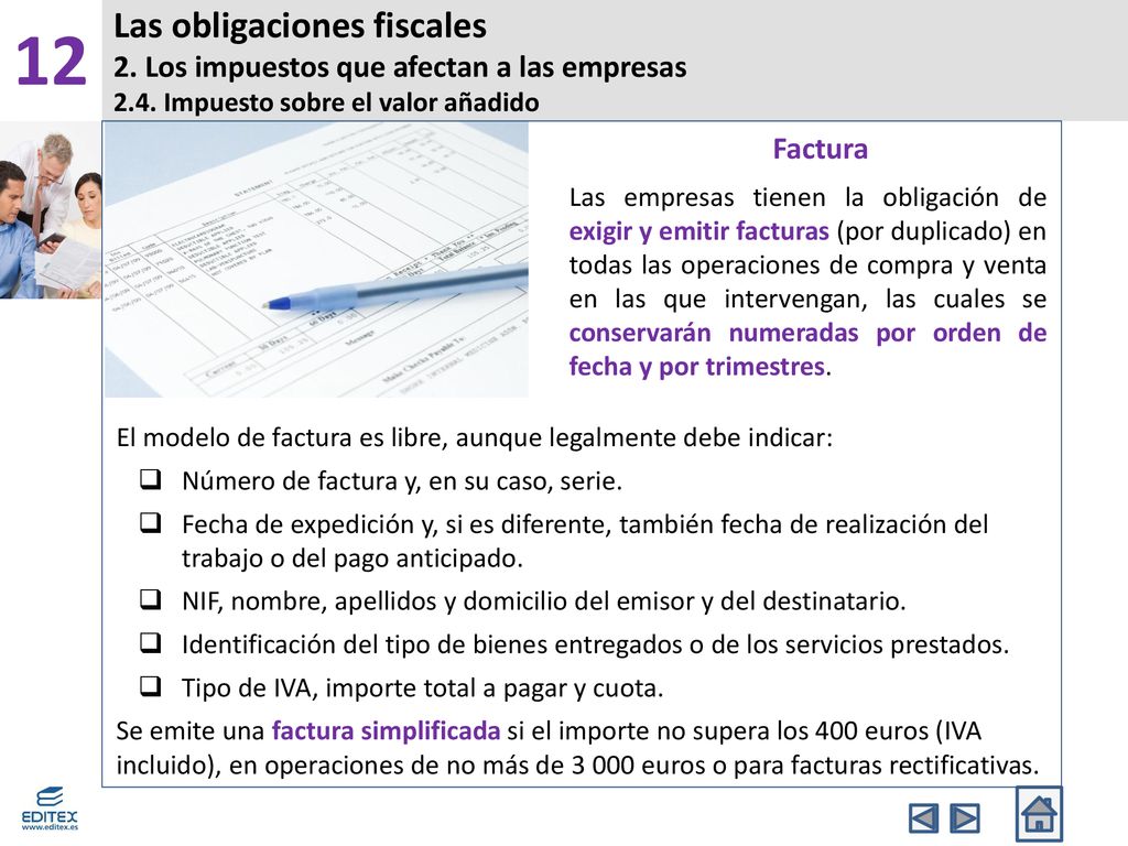 12 Las obligaciones fiscales 2. Los impuestos que afectan a las empresas 2.4. Impuesto sobre el valor añadido.