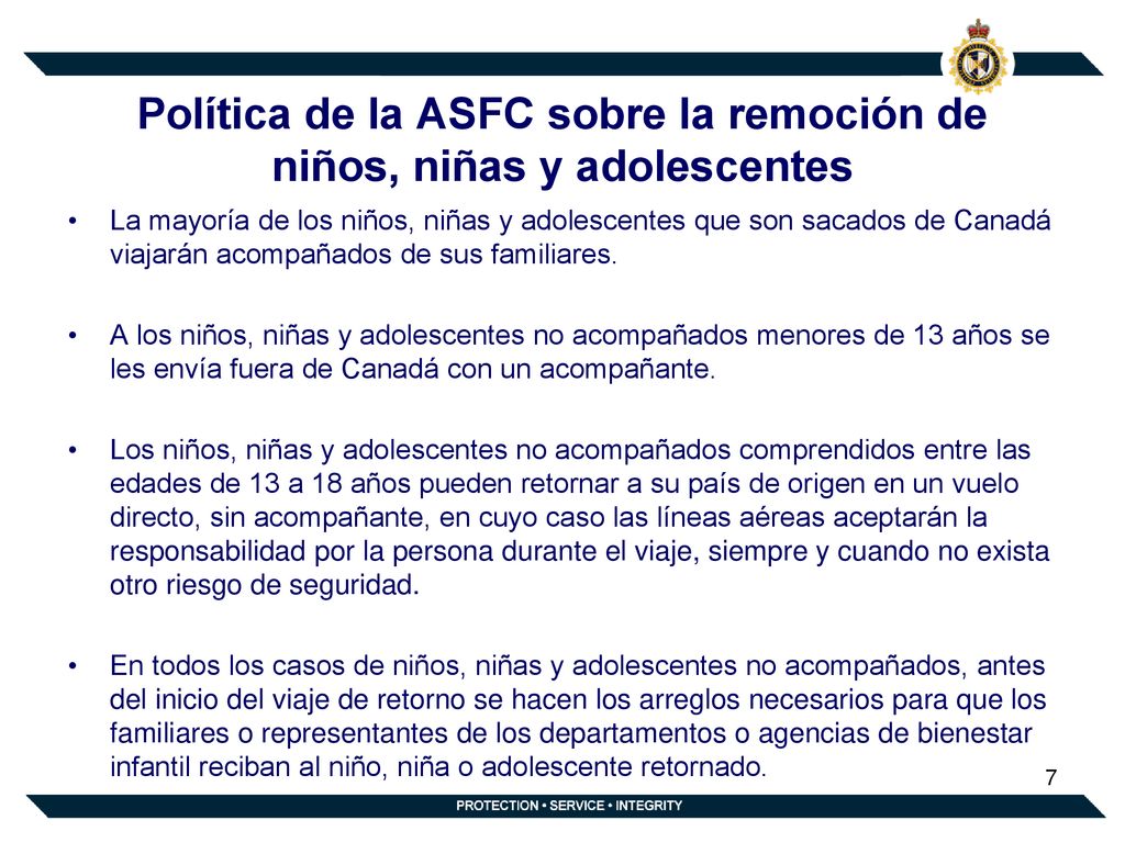 Política de la ASFC sobre la remoción de niños, niñas y adolescentes