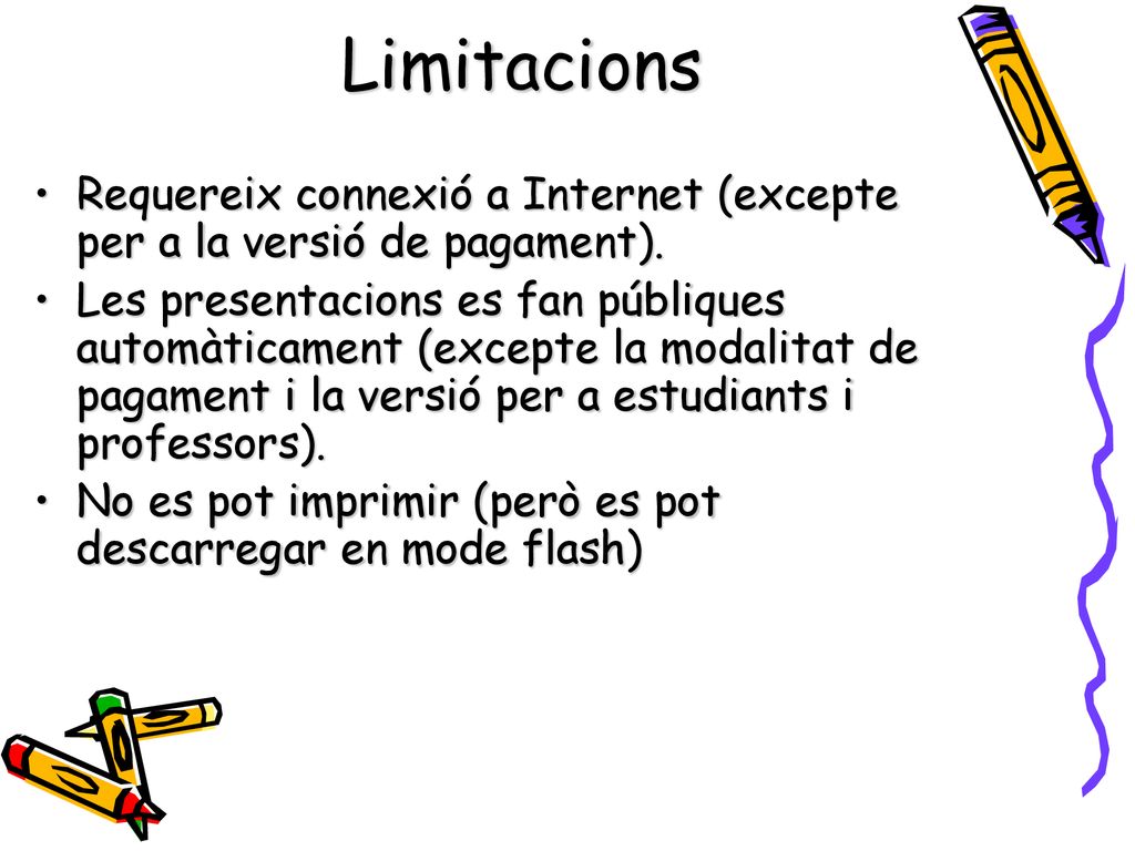 Limitacions Requereix connexió a Internet (excepte per a la versió de pagament).