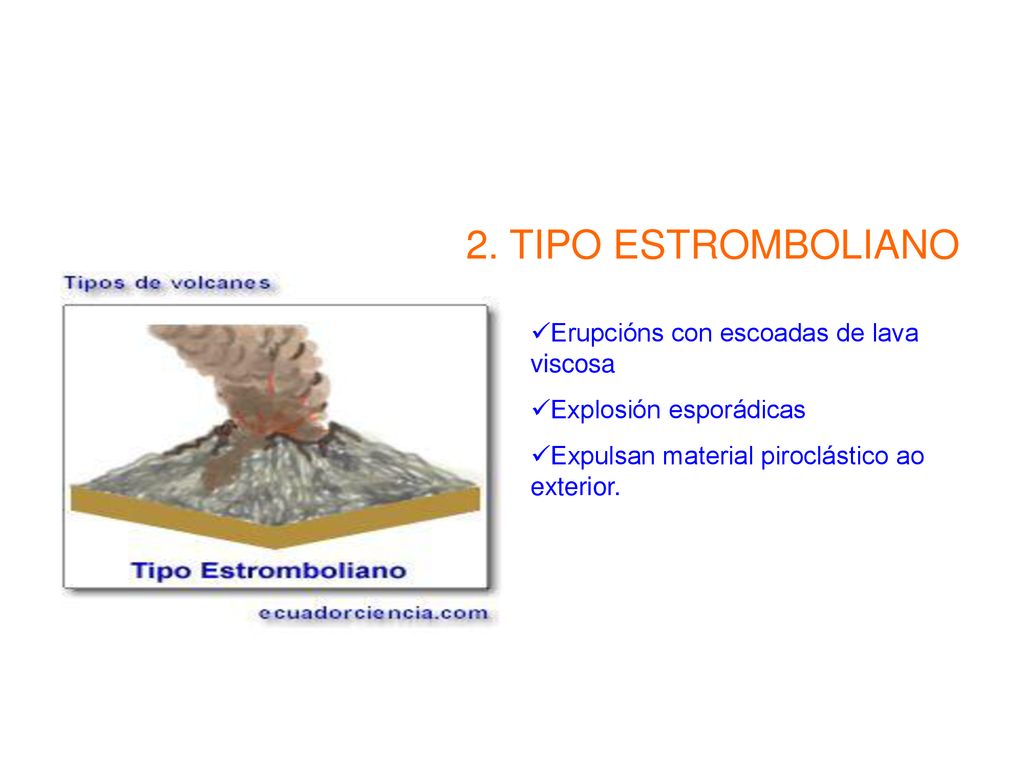2. TIPO ESTROMBOLIANO Erupcións con escoadas de lava viscosa