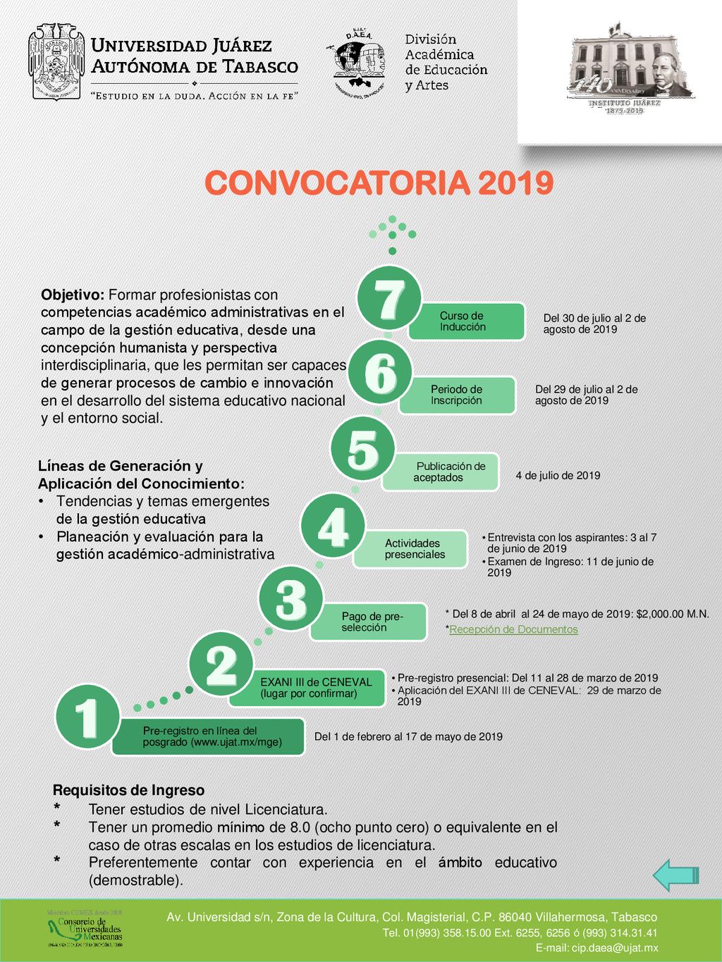 CONVOCATORIA 2019 Pre-registro en línea del posgrado (  Del 1 de febrero al 17 de mayo de