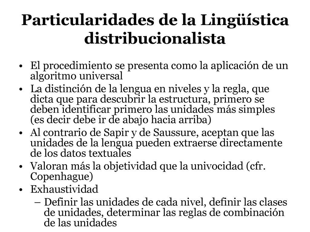 Particularidades de la Lingüística distribucionalista