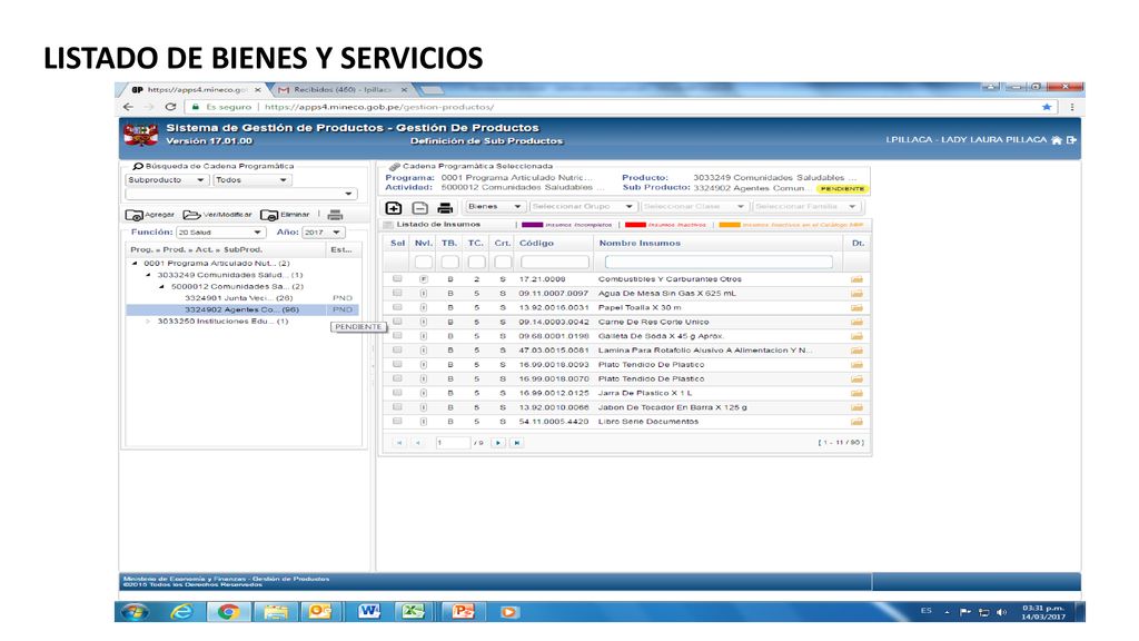 LISTADO DE BIENES Y SERVICIOS