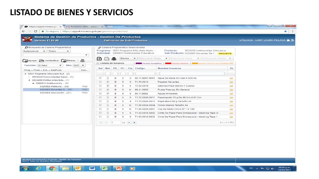 LISTADO DE BIENES Y SERVICIOS