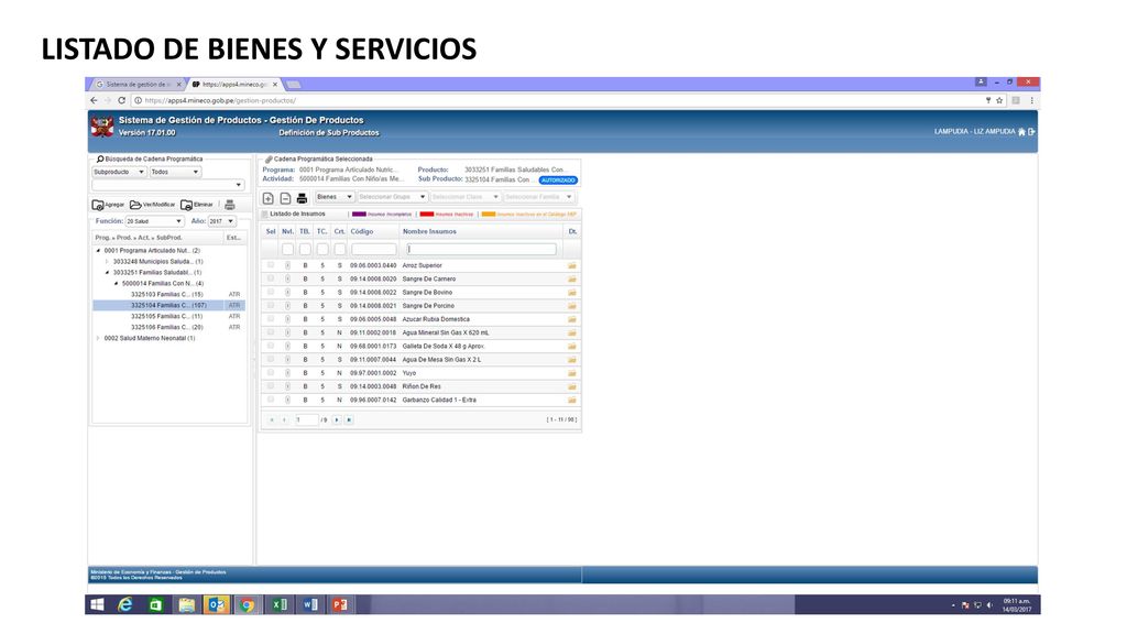 LISTADO DE BIENES Y SERVICIOS
