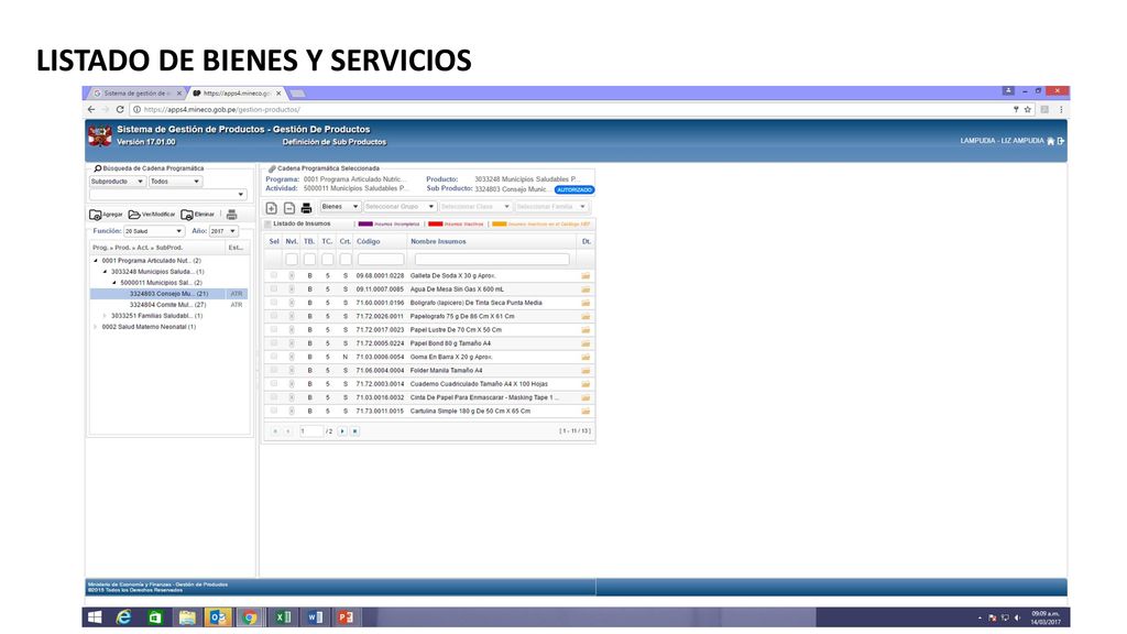 LISTADO DE BIENES Y SERVICIOS
