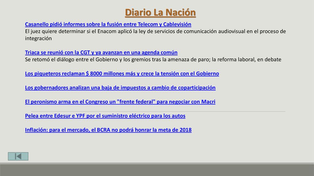 Diario La Nación Casanello pidió informes sobre la fusión entre Telecom y Cablevisión.