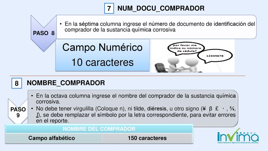 Campo Numérico 10 caracteres 7 NUM_DOCU_COMPRADOR 8 NOMBRE_COMPRADOR