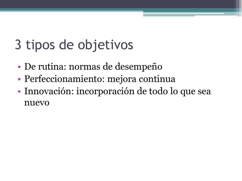 3 tipos de objetivos De rutina: normas de desempeño