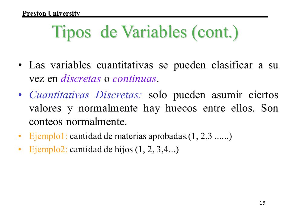 Tipos de Variables (cont.)
