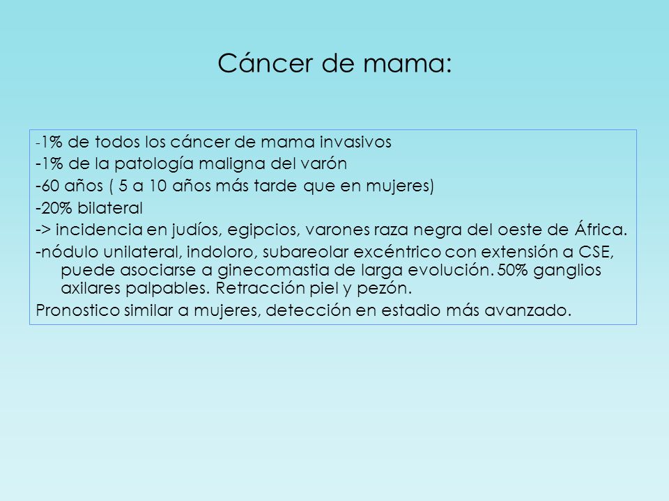 Cáncer de mama: -1% de la patología maligna del varón