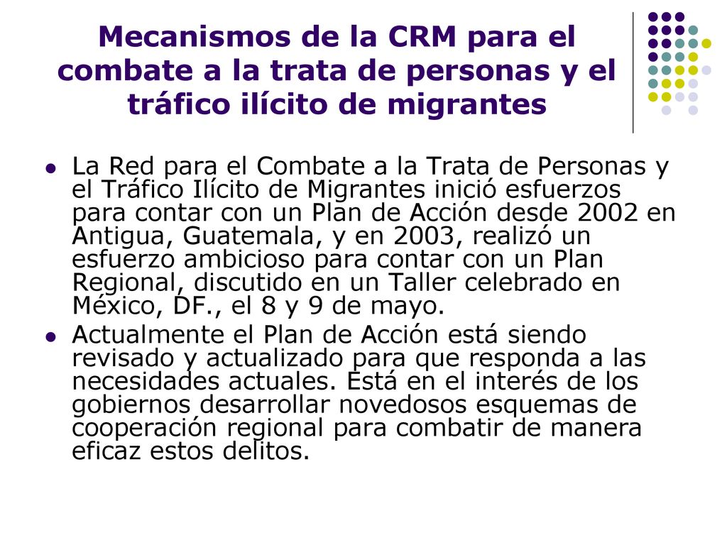 Mecanismos de la CRM para el combate a la trata de personas y el tráfico ilícito de migrantes