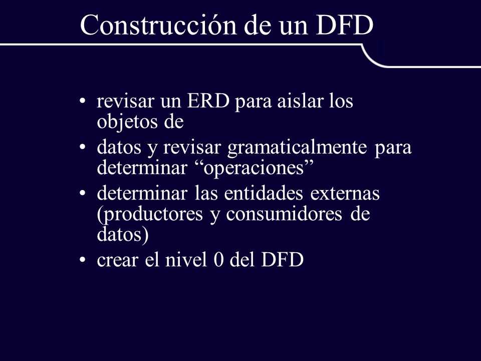 Construcción de un DFD revisar un ERD para aislar los objetos de