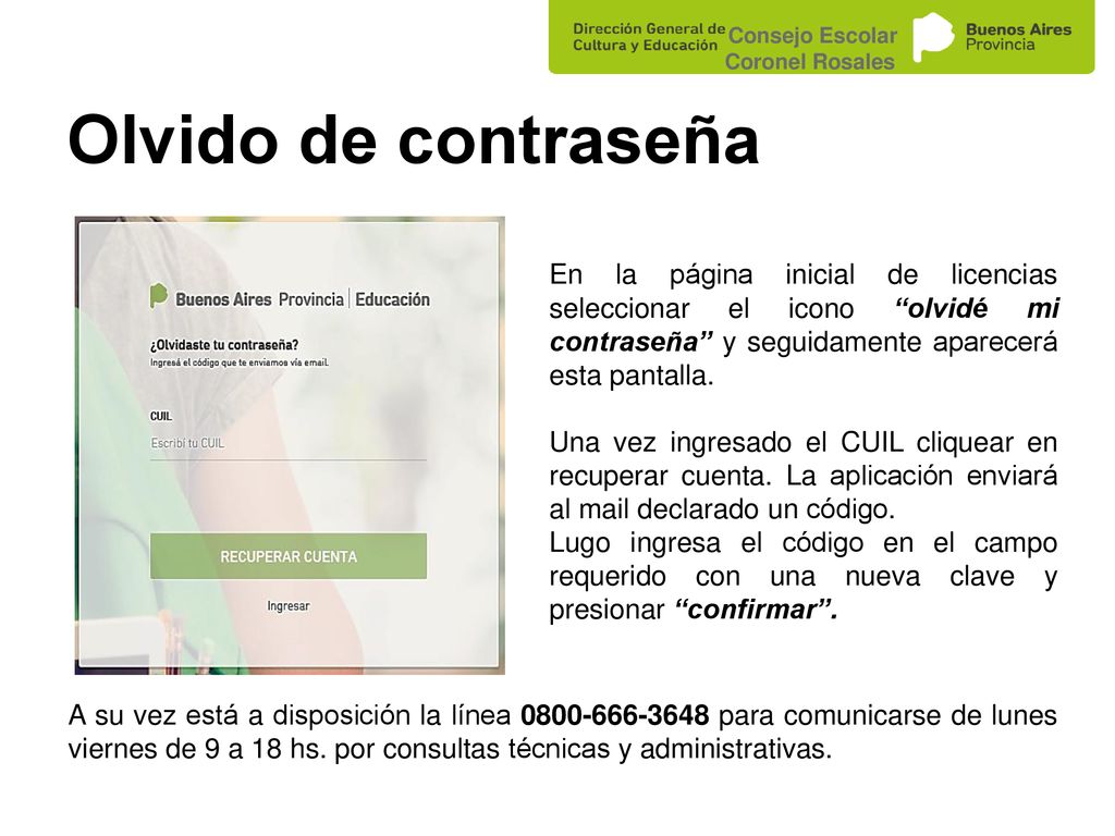Consejo Escolar Coronel Rosales. Olvido de contraseña.