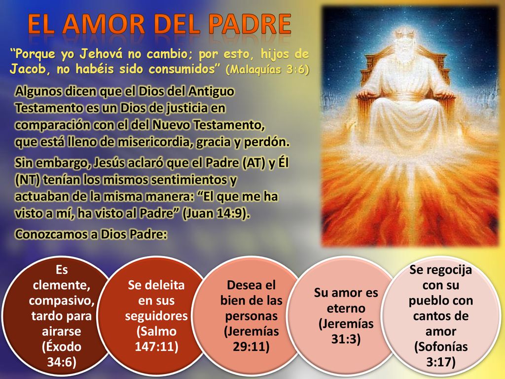 EL AMOR DEL PADRE Porque yo Jehová no cambio; por esto, hijos de Jacob, no habéis sido consumidos (Malaquías 3:6)