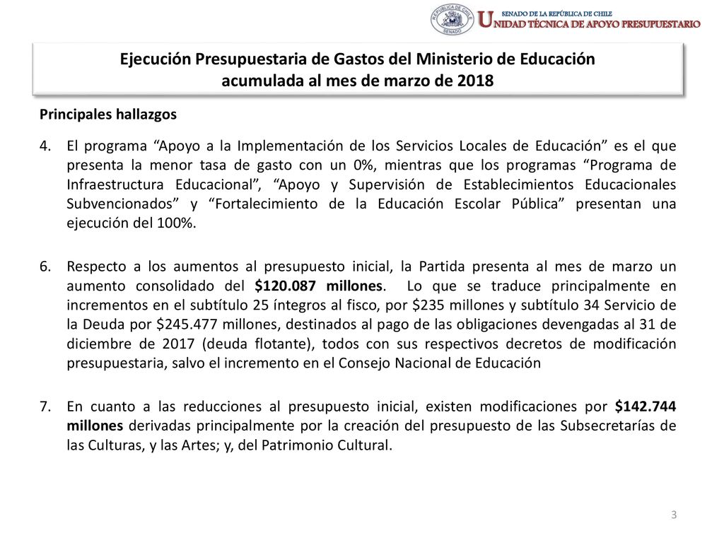 Ejecución Presupuestaria de Gastos del Ministerio de Educación acumulada al mes de marzo de 2018