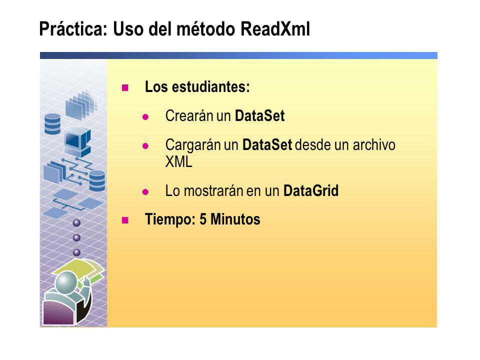 Práctica: Uso del método ReadXml