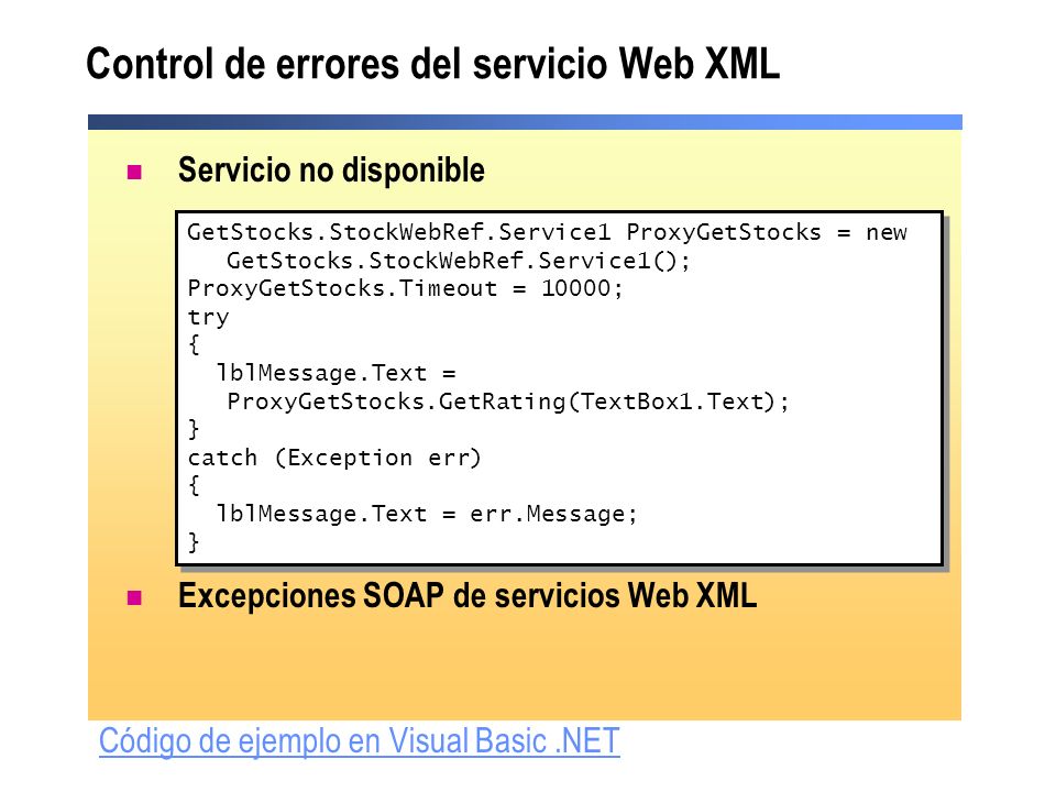 Control de errores del servicio Web XML
