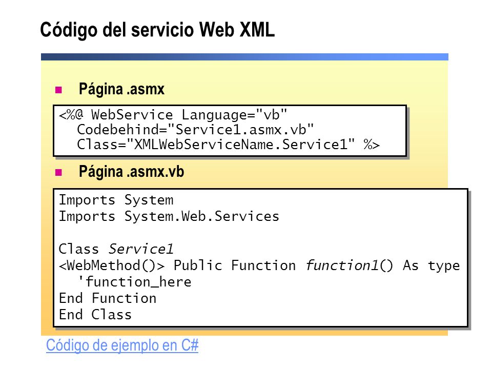 Código del servicio Web XML