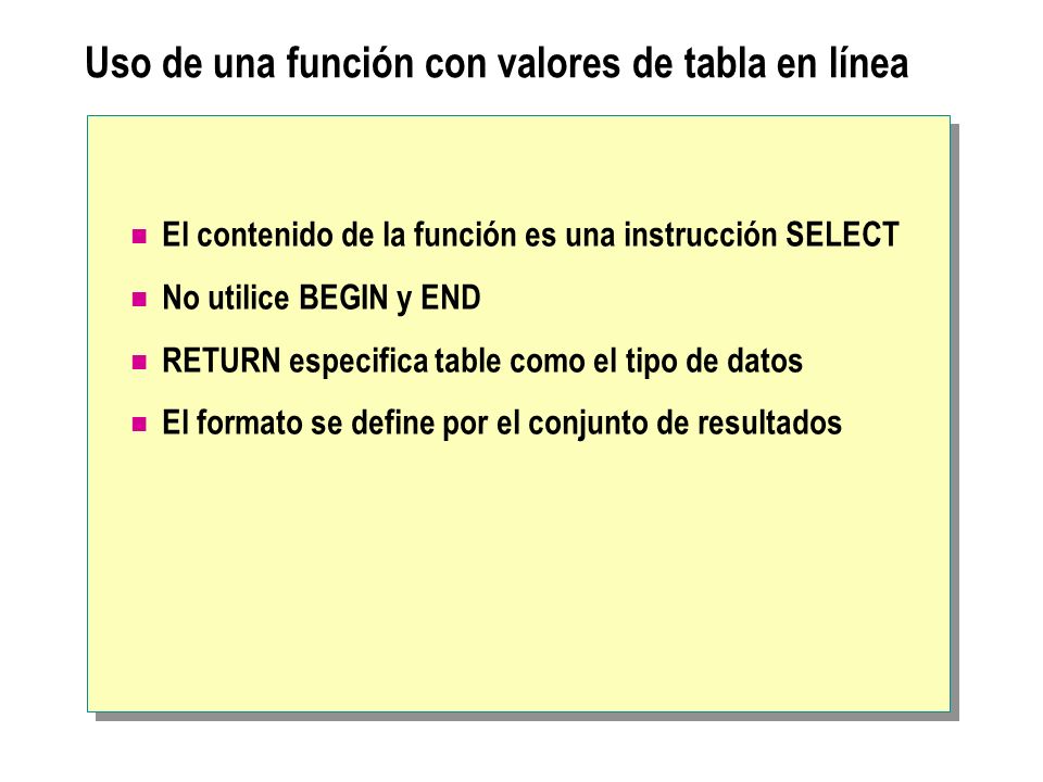 Uso de una función con valores de tabla en línea