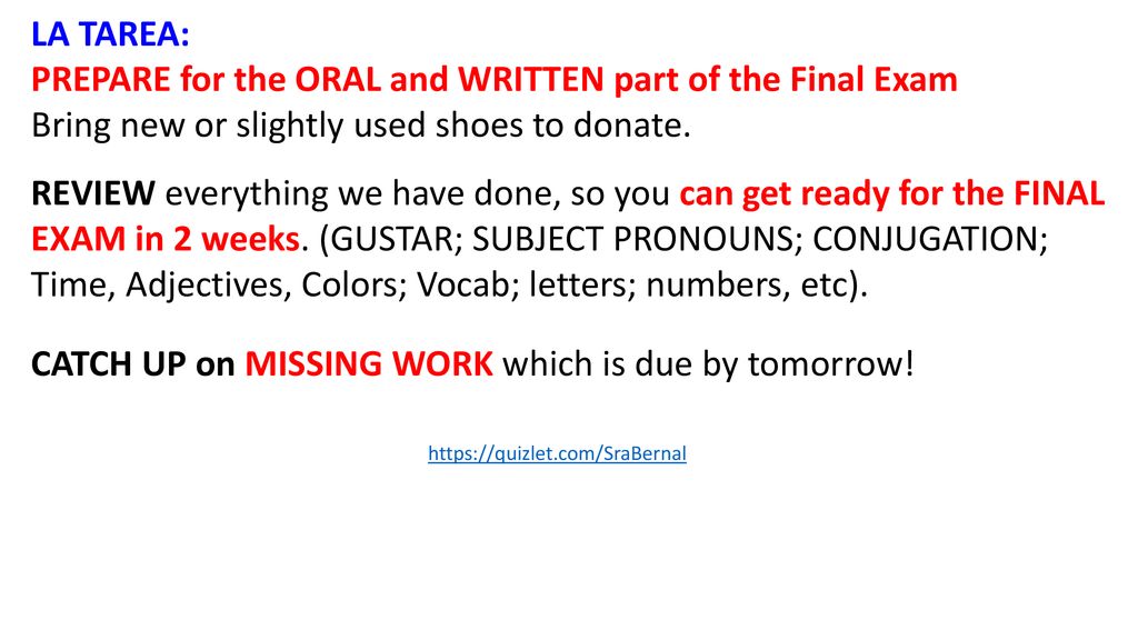 PREPARE for the ORAL and WRITTEN part of the Final Exam
