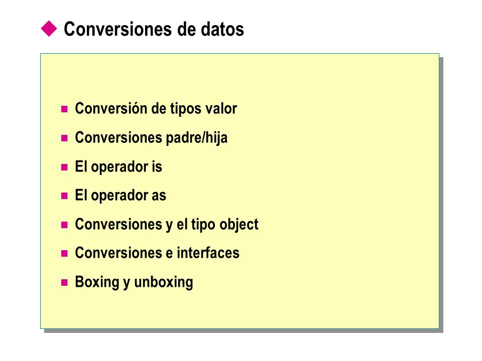 Conversiones de datos Conversión de tipos valor