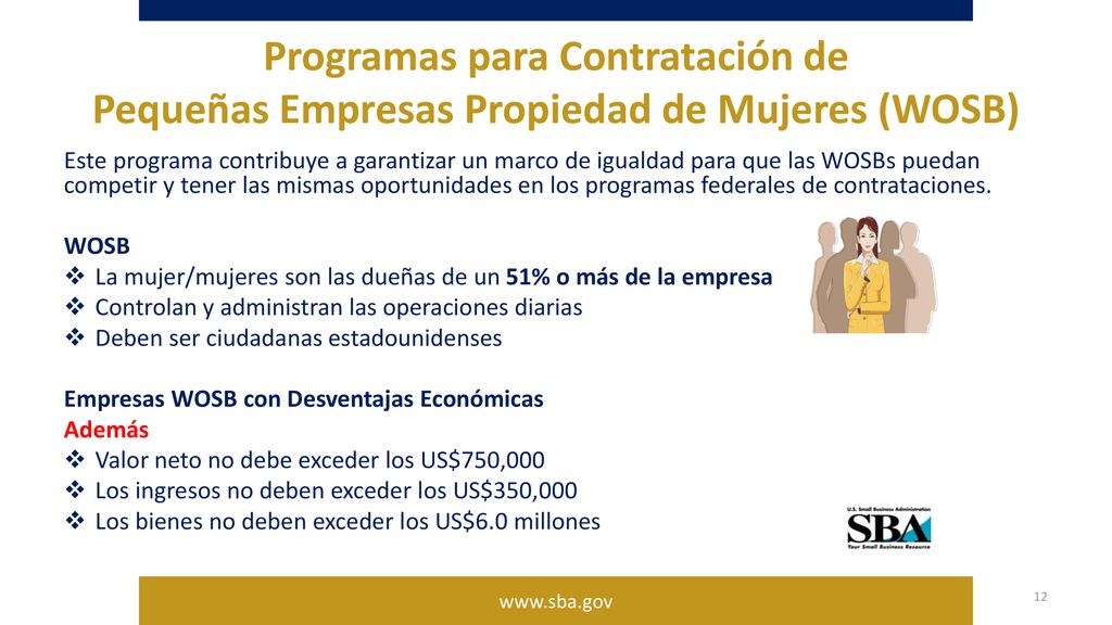 Programas para Contratación de Pequeñas Empresas Propiedad de Mujeres (WOSB)