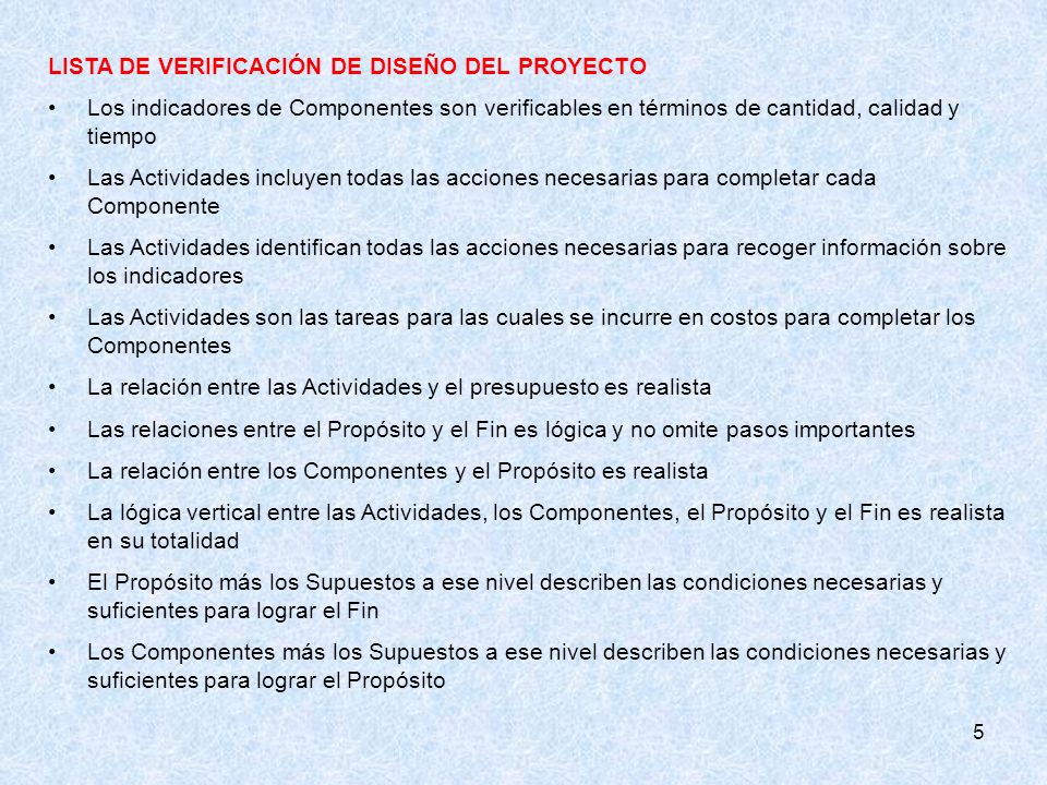 LISTA DE VERIFICACIÓN DE DISEÑO DEL PROYECTO