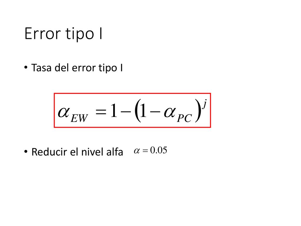 Error tipo I Tasa del error tipo I Reducir el nivel alfa