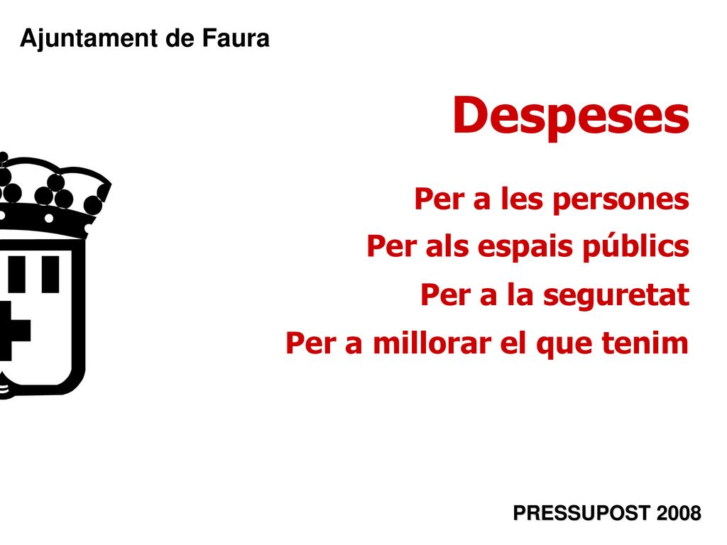 Despeses Per a les persones Per als espais públics Per a la seguretat
