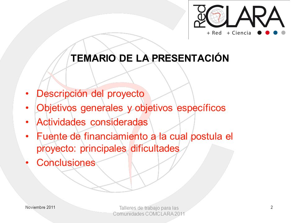 TEMARIO DE LA PRESENTACIÓN