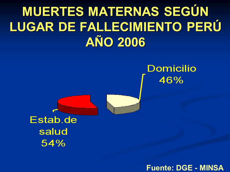 MUERTES MATERNAS SEGÚN LUGAR DE FALLECIMIENTO PERÚ AÑO 2006