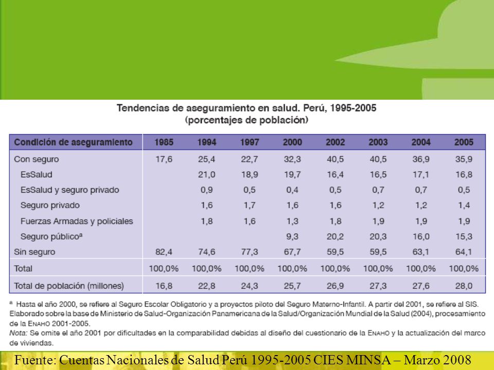 Fuente: Cuentas Nacionales de Salud Perú CIES MINSA – Marzo 2008