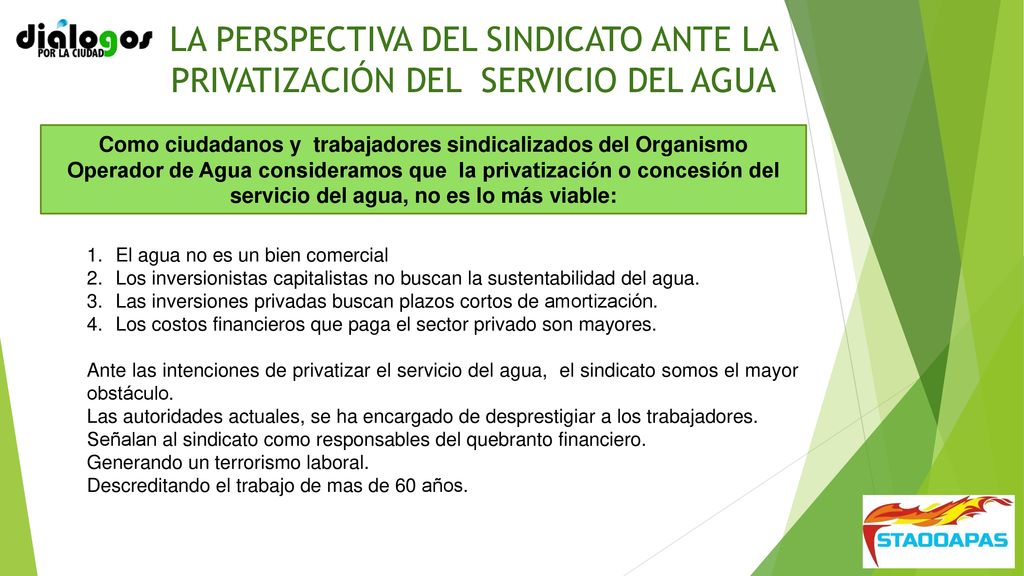 LA PERSPECTIVA DEL SINDICATO ANTE LA PRIVATIZACIÓN DEL SERVICIO DEL AGUA