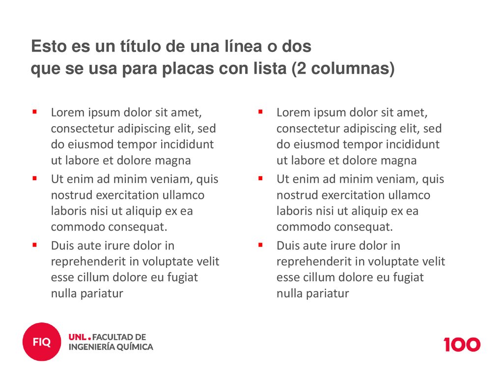 Esto es un título de una línea o dos que se usa para placas con lista (2 columnas)