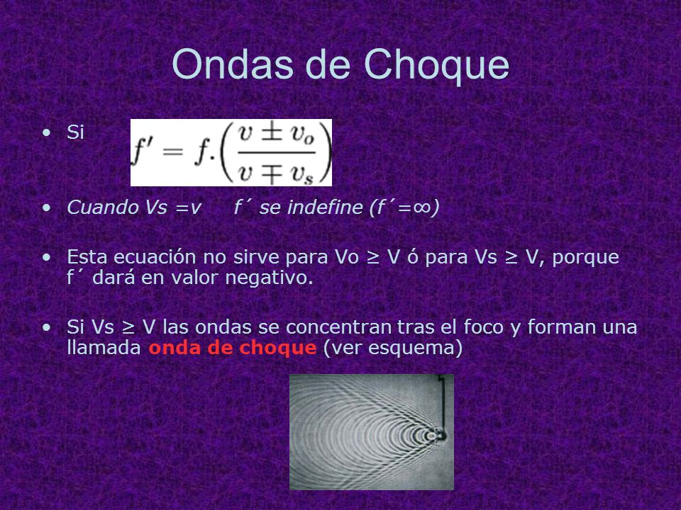 Ondas de Choque Si Cuando Vs =v f´ se indefine (f´=∞)