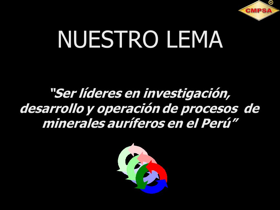 NUESTRO LEMA Ser líderes en investigación, desarrollo y operación de procesos de minerales auríferos en el Perú