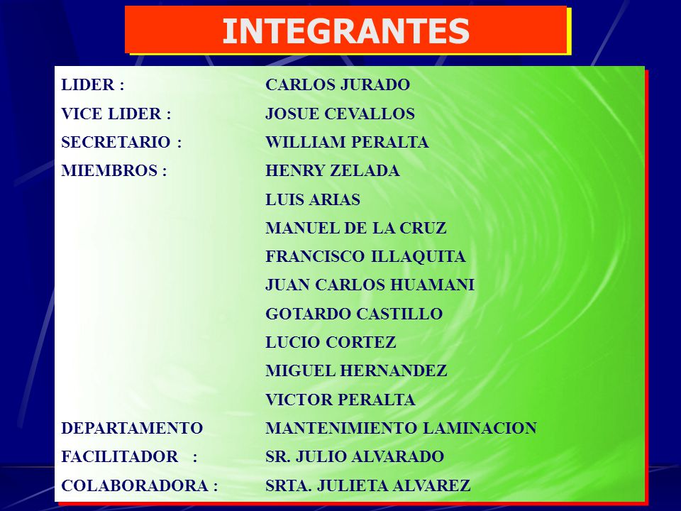 INTEGRANTES LIDER : CARLOS JURADO VICE LIDER : JOSUE CEVALLOS