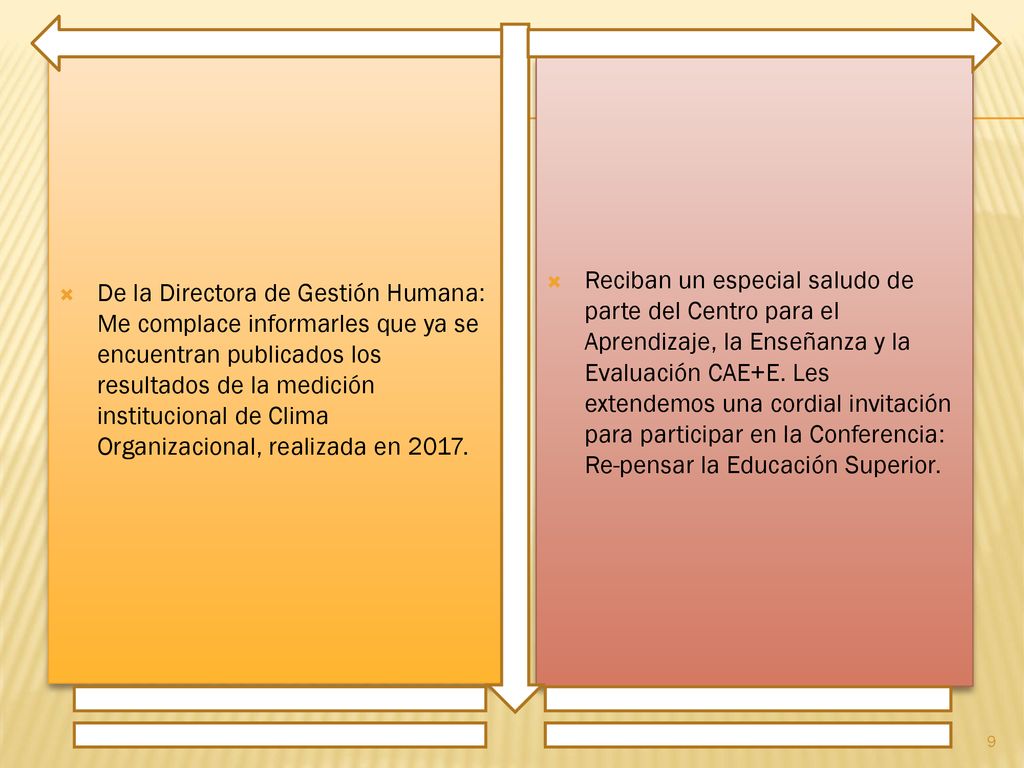 De la Directora de Gestión Humana: Me complace informarles que ya se encuentran publicados los resultados de la medición institucional de Clima Organizacional, realizada en 2017.
