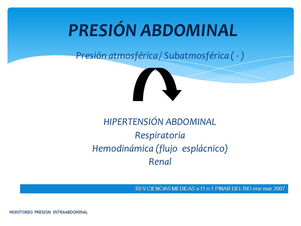 PRESIÓN ABDOMINAL Presión atmosférica / Subatmosférica ( - )