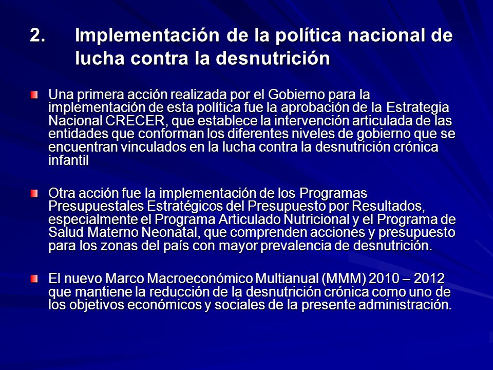 2. Implementación de la política nacional de lucha contra la desnutrición